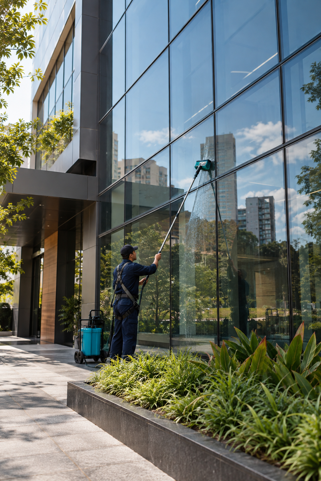 Limpeza profissional de fachada corporativa