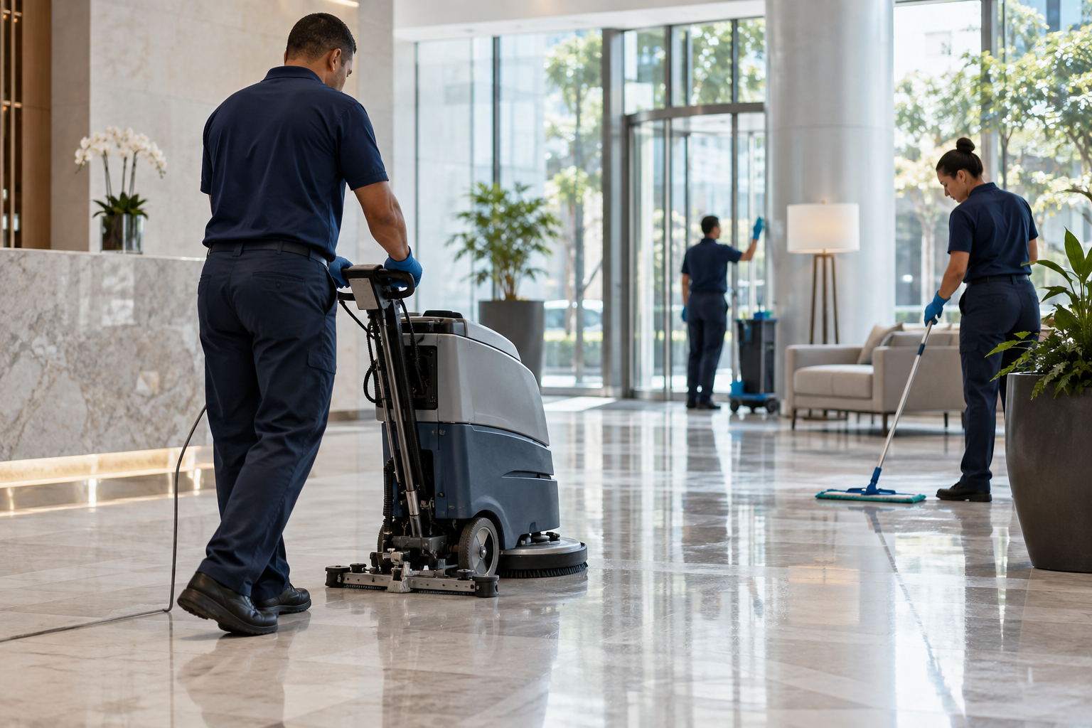 Cuidado profissional com pisos em ambiente comercial